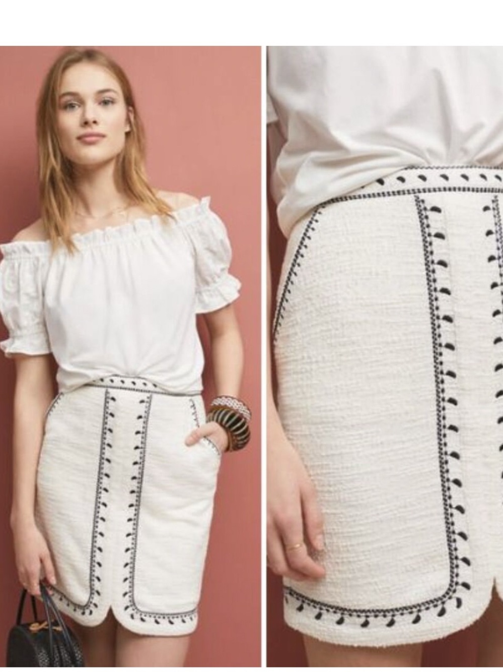 dolan White Tweed Mini Skirt with Black Trim